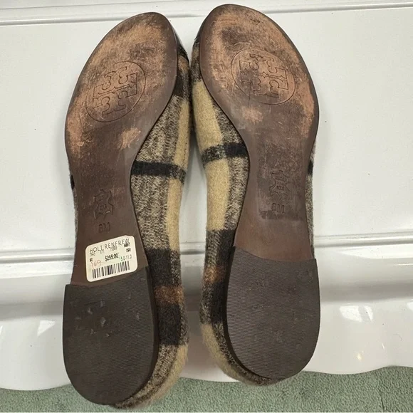 TORY BURCH Serena Plaid Medallion Logo Ballerina Flats. - Picture 9 of 10
